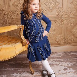 Girls Navy Twirly Skirt and Top Set Lemon Loves Lime Size 7 Dress Exc Cond